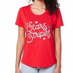 General Standard Women's Red T-Shirt Stars & Stripes Graphic New Small